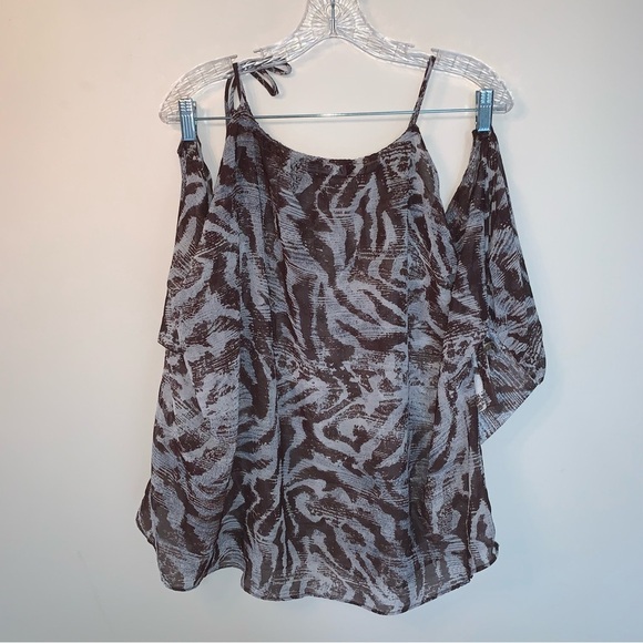 Zara Cold Shoulder Printed Top L - Picture 3 of 9